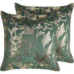 Beliani - Lot de 2 Coussins en Velours à Imprimé Floral 45 x 45 cm Vert et Doré Daffodil