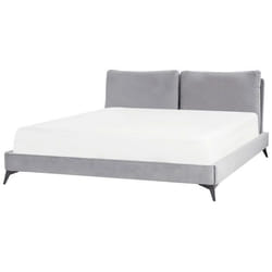 Lit double en velours gris 180 x 200 cm MELLE