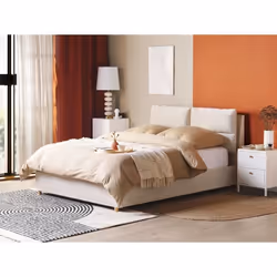 Lit double en velours beige clair - BELIANI - BATILLY - Avec rangement - Style scandinave-moderne