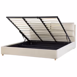 Lit avec coffre en velours beige clair 180 x 200 cm BATILLY