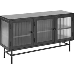 Commode Moderne Acier Verre Cannelé 3 Portes Étagères Réglables Noir Devon