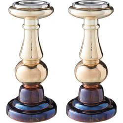 Beliani - Lot de 2 Bougeoirs Doré avec Effet Iridescent Bleu en Verre Porte-Bougies Imarti