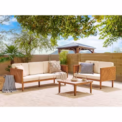 Salon de jardin 5 places avec table basse en bois dacacia blanc BARATTI