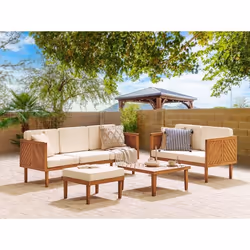 Salon de jardin 5 places avec table basse et ottoman en bois dacacia blanc BARATTI