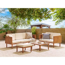 Salon de jardin 5 places avec table basse et ottoman en bois dacacia blanc BARATTI