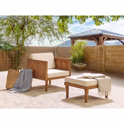 Fauteuil de jardin avec ottoman en bois dacacia blanc BARATTI