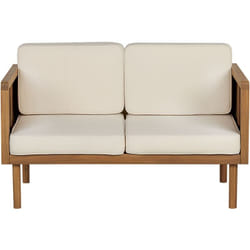 Beliani - Canapé de Jardin Beige Clair en Bois d'Acacia 2 Places avec Coussin Taie Déhoussable Baratti
