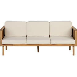 Beliani - Canapé de Jardin Beige Clair en Bois d'Acacia 3 Places avec Coussin Taie Déhoussable Baratti