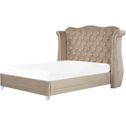 Sommier à Lattes et Cadre de Lit Double 180 x 200 cm en Velours Taupe Chic Ayette