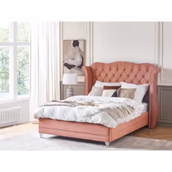Lit double en velours rose 140 x 200 cm AYETTE