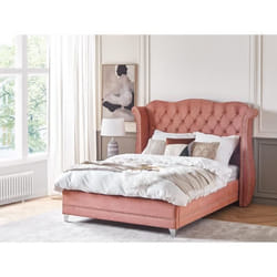 Lit double en velours rose 140 x 200 cm AYETTE