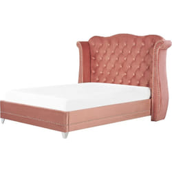 Sommier à Lattes et Cadre de Lit Double 160 x 200 cm en Velours Rose Chic Ayette