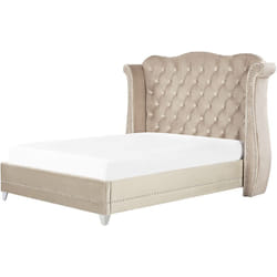 Sommier à Lattes et Cadre de Lit Double 140 x 200 cm en Velours Beige Chic Ayette