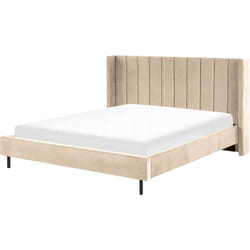Sommier pour Lit Double 180 x 200 cm en Velours Beige Tête de Lit Haute Villette