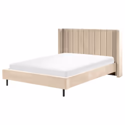 Lit deux places. Un lit élégant au design contemporain, doté d'une tête de lit haute. La forme rectangulaire du lit semble tr ...