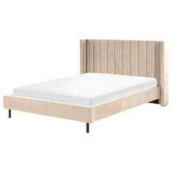Sommier pour Lit Double 160 x 200 cm en Velours Beige Tête de Lit Haute Villette