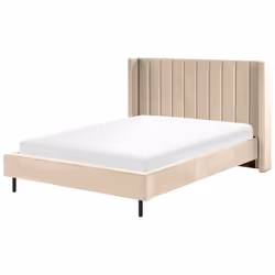 Lit double en velours beige 140 x 200 cm VILLETTE