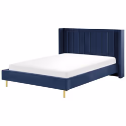 Lit double en velours bleu marine 160 x 200 cm VILLETTE