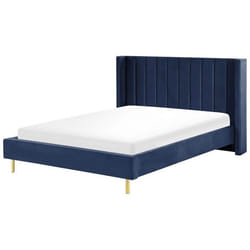 Lit double en velours bleu marine 160 x 200 cm VILLETTE