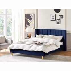 Lit double en velours bleu marine 180 x 200 cm VILLETTE