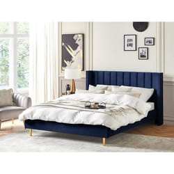 Lit double en velours bleu marine 180 x 200 cm VILLETTE