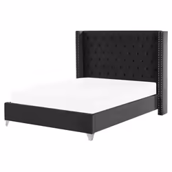 Lit double en velours noir 160 x 200 cm LUBBON