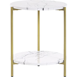Table d'Appoint Moderne avec Etagère Pieds en Métal Effet Marbre et Doré Reva