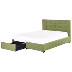 Lit double en tissu vert avec coffre 180 x 200 cm LA ROCHELLE