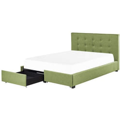 Lit double en tissu vert avec coffre 180 x 200 cm LA ROCHELLE