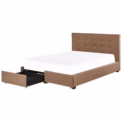 Lit double en tissu marron avec coffre 180 x 200 cm LA ROCHELLE