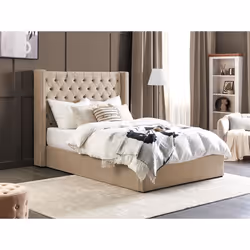 Lit avec coffre en velours beige 140 x 200 cm LUBBON