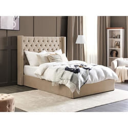 Lit avec coffre en velours beige 140 x 200 cm LUBBON