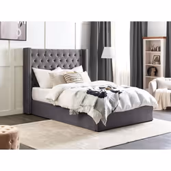 Lit double en velours gris 140x200cm avec rangement - BELIANI - LUBBON