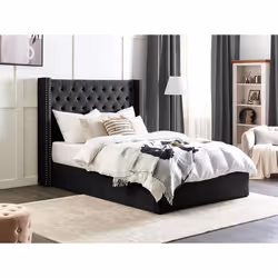 Lit avec coffre en velours noir 140 x 200 cm LUBBON - BELIANI - Classique - Intemporel - A lattes - 2 places