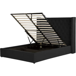 Lit avec Rangement 160 x 200 cm en Velours Noir Tête de Lit Capitonnée Glam Lubbon