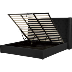 Lit avec Rangement 180 x 200 cm en Velours Noir Tête de Lit Capitonnée Glam Lubbon