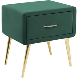 Beliani - Table de Chevet en Velours Vert et Métal Doré 1 Tiroir Pratique Elégant Flayat