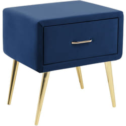 Table de Chevet en Velours Bleu Marine et Métal Doré 1 Tiroir Pratique Chic Flayat