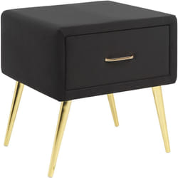 Table de Chevet en Velours Noir et Métal Doré 1 Tiroir Pratique Elégant Flayat
