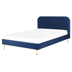 Lit double en velours bleu marine 160 x 200 cm FLAYAT