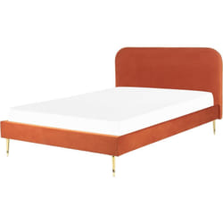 Beliani - Lit Double 160 x 200 cm en Velours Orange Rembourrage Supérieur Pieds Dorés Flayat