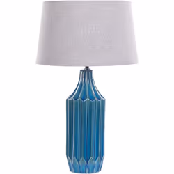 Lampe de table en céramique striée. Cette lampe bleu sarcelle constitue un ajout élégant à toute table de chevet, commode ou  ...