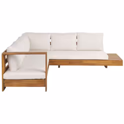 Canapé de jardin modulable en bois d'acacia avec coussins blanc cassé. Créez un coin confortable dans votre espace extérieur. ...