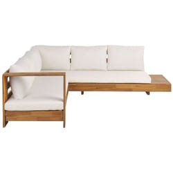 Salon de Jardin en Bois d'Acacia Certifié Canapé Modulable avec Coussin Blanc Marettimo