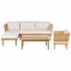 Salon de jardin en bois dacacia CREMONA - BELIANI - 4 places - Coussins blancs