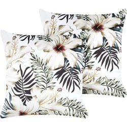 Lot de 2 Coussins Décoratifs en Velours à Motif de Feuilles Blanc et Vert Okra