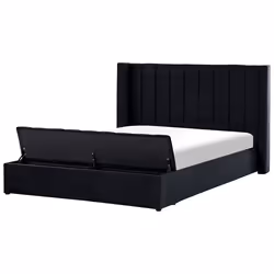 Lit double en velours noir avec banc coffre 180 x 200 cm NOYERS