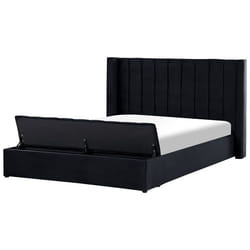 Lit double en velours noir avec banc coffre 180 x 200 cm NOYERS