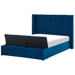 Lit double en velours bleu avec banc coffre 140 x 200 cm NOYERS