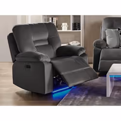 Fauteuil électrique inclinable en velours gris avec port USB et LED BERGEN